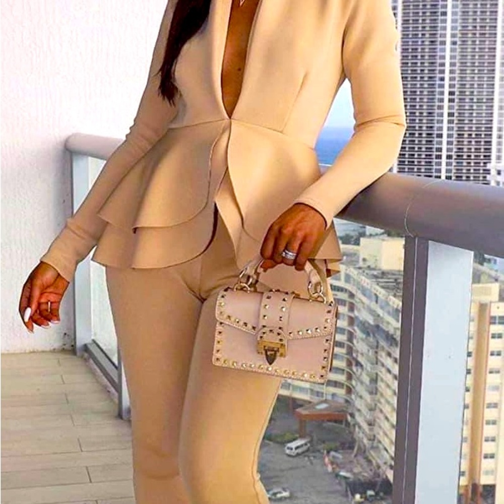 Scuba style double peplum pants set